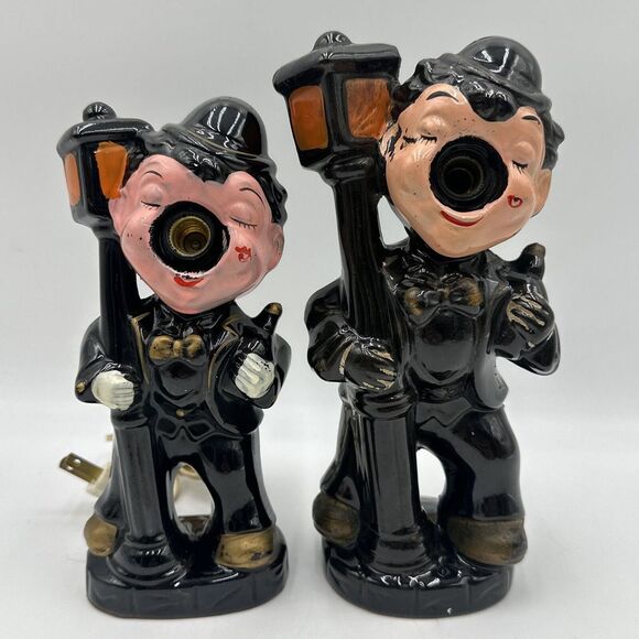 Vintage 1950's Tipsy Clown HOBO LAMP Big Red Nose Bulb Light Bar Man Cave 8"& 9" - Picture 1 of 13
